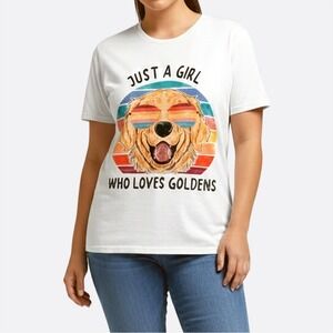 Golden Retriever Dog Mom Retro Sunset 100% Cotton Graphic‎ Tee White 0X L